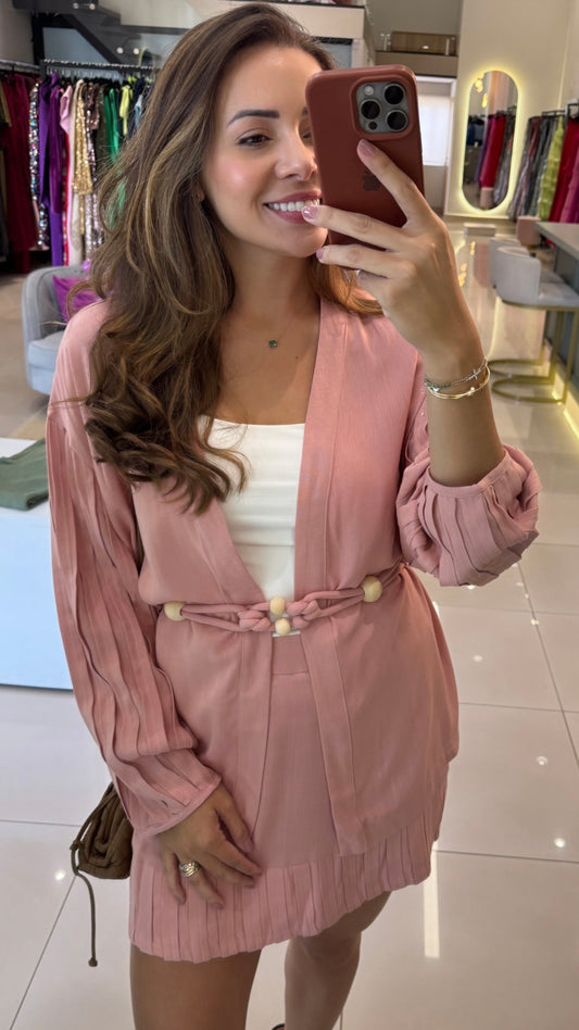 Conjunto rosa chá